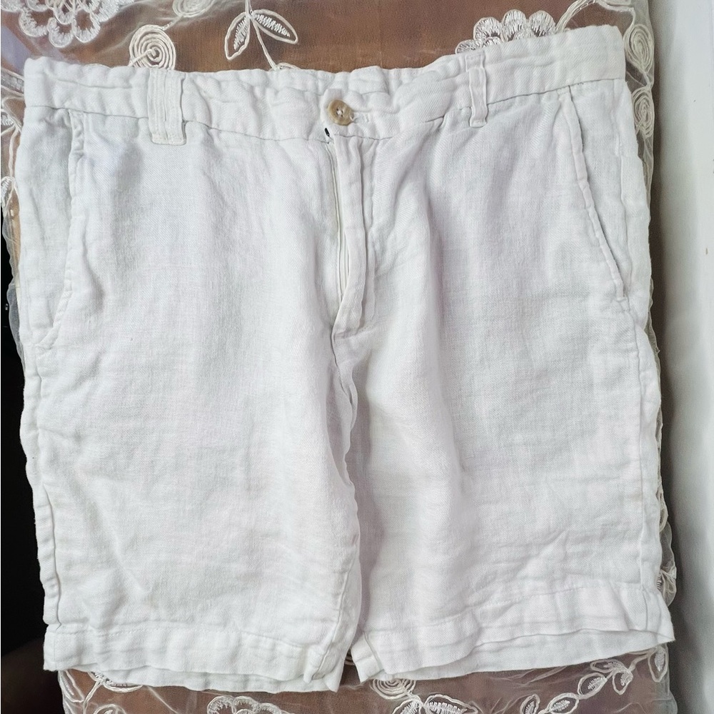 100% Linen Men's White Shorts